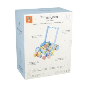 Cărucior din lemn cu cuburi cu litere și imagini, Peter Rabbit, Orange Tree Toys