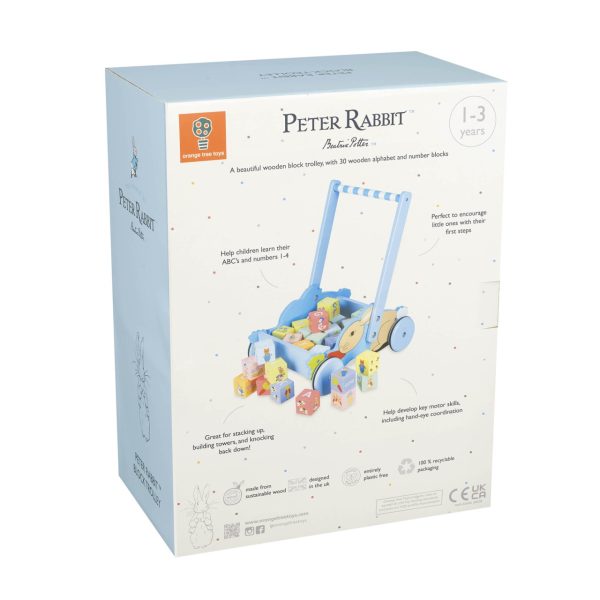 Cărucior din lemn cu cuburi cu litere și imagini, Peter Rabbit, Orange Tree Toys
