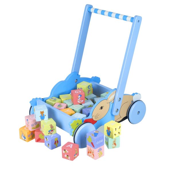 Cărucior din lemn cu cuburi cu litere și imagini, Peter Rabbit, Orange Tree Toys
