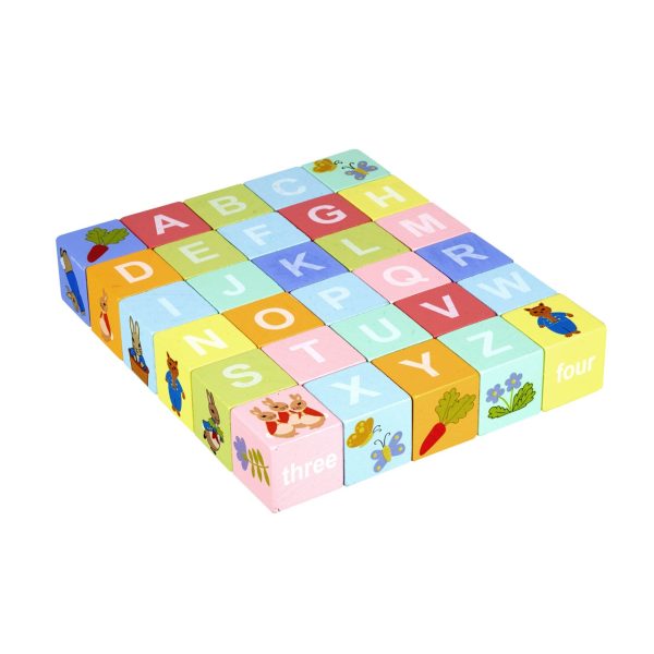 Cărucior din lemn cu cuburi cu litere și imagini, Peter Rabbit, Orange Tree Toys