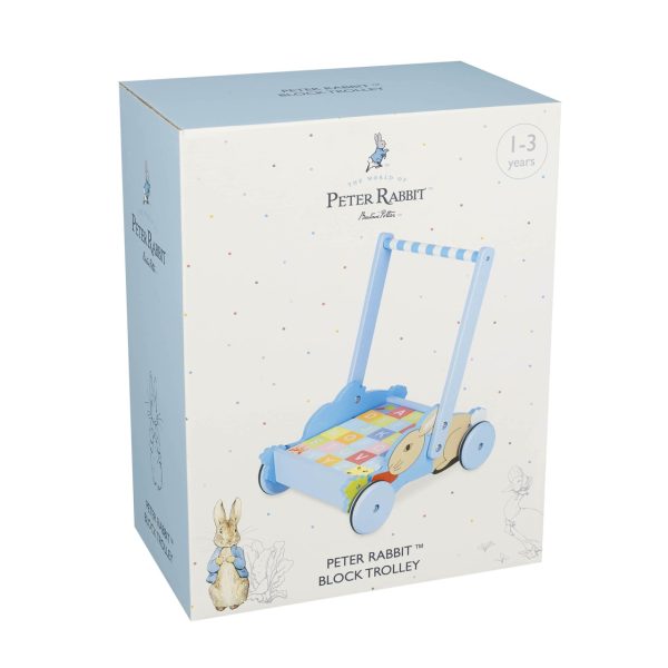 Cărucior din lemn cu cuburi cu litere și imagini, Peter Rabbit, Orange Tree Toys