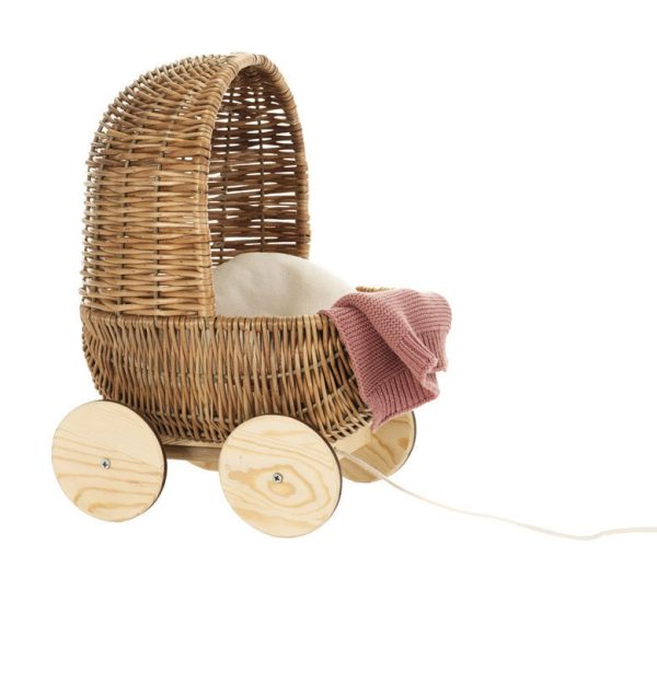 Cărucior retro din răchită pentru păpuși, cu pernă, saltea și păturică, Egmont Toys