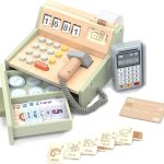 Casă de marcat din lemn, cu scaner, POS și sertar pentru bani, 35 de piese, UMU Toys