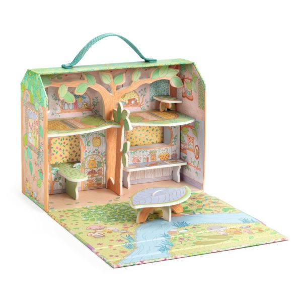Căsuță din pădure în valiză de carton, cu 2 dormitoare și o figurină Tinyly, Djeco