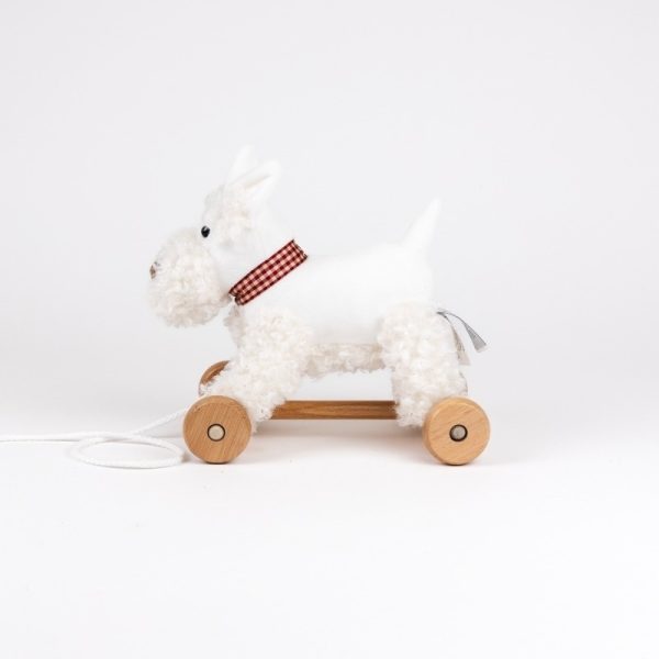 Cățelușă de tras din lemn și poliester, cu roți din lemn, Egmont Toys