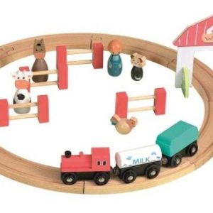 Circuit rotund de tren din lemn, cu vagoane magnetice și figurine, Egmont Toys