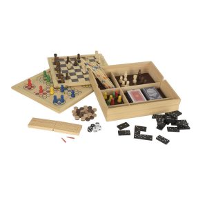 Compendiu cu 11 jocuri de societate clasice în cutie de lemn, Egmont Toys