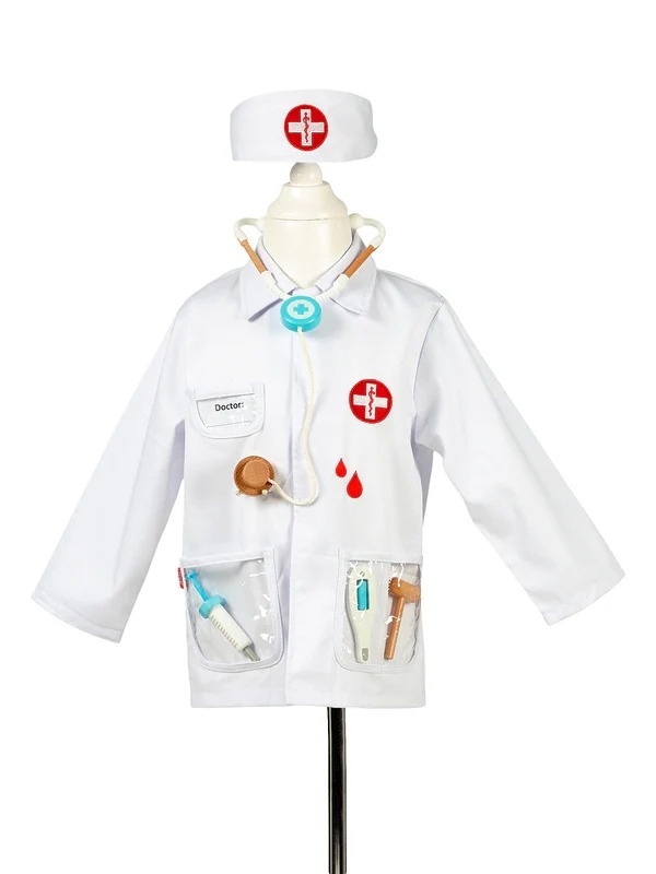Costum de doctor cu jachetă din bumbac twill și accesorii din lemn, Souza!