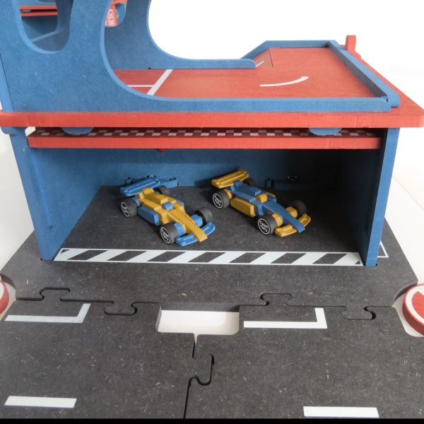 Garaj modular din lemn de construit, cu pistă de 25 de piese și 2 mașini, Croc toys