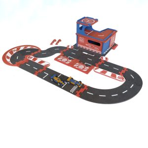 Garaj modular din lemn de construit, cu pistă de 25 de piese și 2 mașini, Croc toys