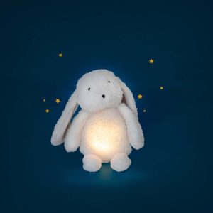 Iepuraș de pluș cu lampă de veghe și temporizator, lavabil, Moulin Roty