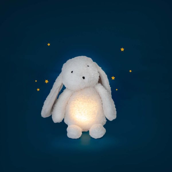 Iepuraș de pluș cu lampă de veghe și temporizator, lavabil, Moulin Roty