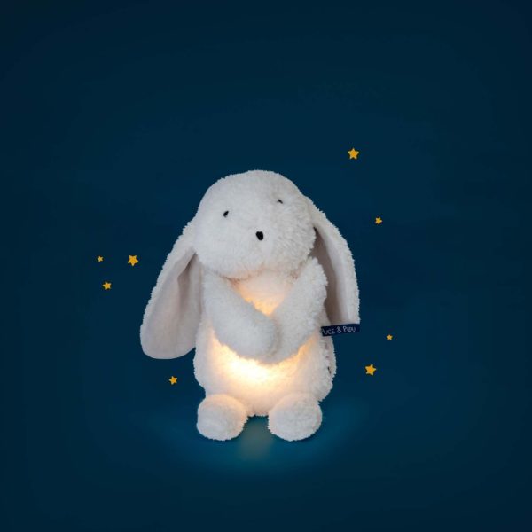 Iepuraș de pluș cu lampă de veghe și temporizator, lavabil, Moulin Roty