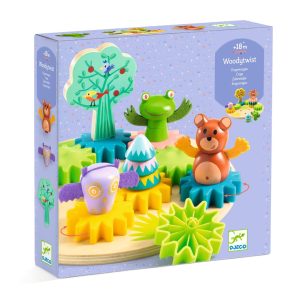 Joc cu roți dințate pe tablă de lemn, cu animale din pădure, Djeco