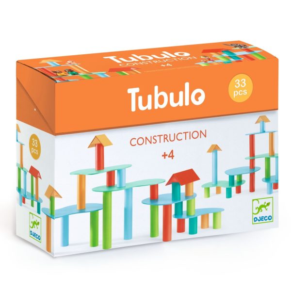 Joc de construit cu 28 de tuburi de carton, 3 acoperișuri și 6 plăci de lemn, Djeco