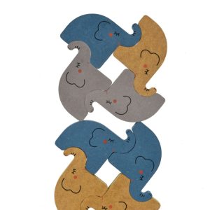 Joc de echilibru din lemn Turnul elefanților, cu 8 elefanți și 3 mingi, Londji
