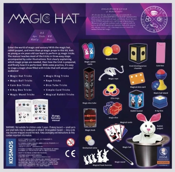 Joc de magie cu joben, păpușă iepure, 35 de trucuri și manual, Thames & Kosmos