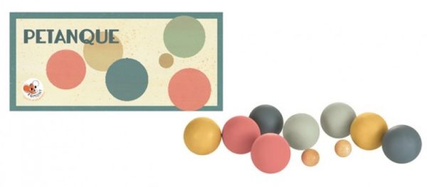 Joc de petanque din lemn pentru 4 jucători, cu bile colorate pastel, Egmont Toys