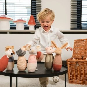 Joc de popice din textil moale, cu 5 personaje și minge, Egmont Toys