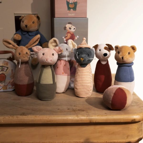 Joc de popice din textil moale, cu 5 personaje și minge, Egmont Toys