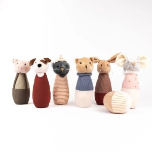 Joc de popice din textil moale, cu 5 personaje și minge, Egmont Toys