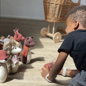 Joc de popice moi din textil cu clopoței, Animale din pădure, Egmont Toys