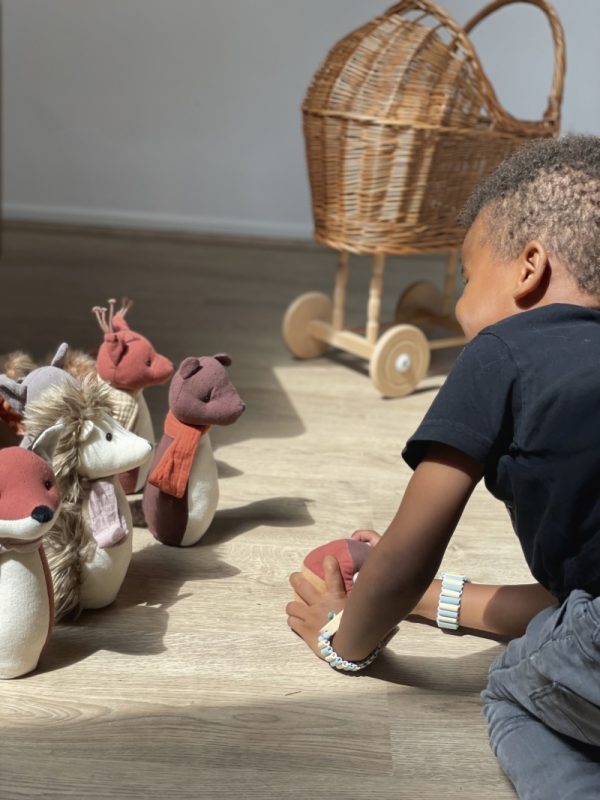 Joc de popice moi din textil cu clopoței, Animale din pădure, Egmont Toys