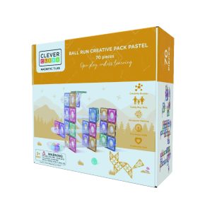 Joc magnetic de construcție cu circuit pentru bile, 70 piese pastel, Cleverclixx