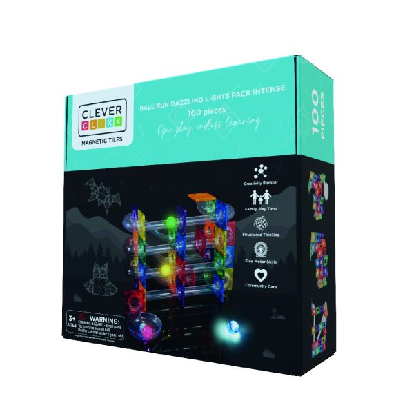 Joc magnetic de construcție cu circuit și bile luminoase, 100 de piese, Cleverclixx