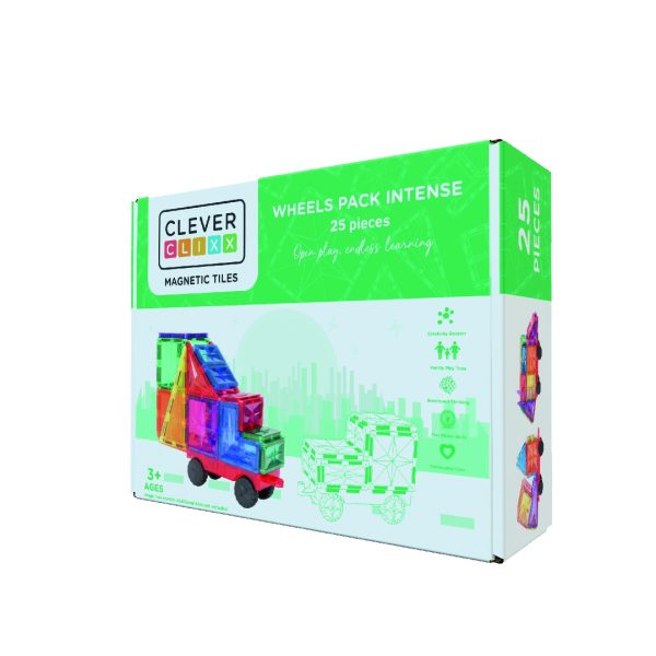 Joc magnetic de construcție cu roți pentru mașinuțe, 25 de piese, Cleverclixx