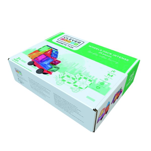 Joc magnetic de construcție cu roți pentru mașinuțe, 25 de piese, Cleverclixx