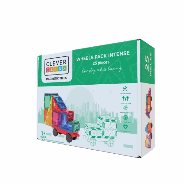 Joc magnetic de construcție cu roți pentru mașinuțe, 25 de piese, Cleverclixx