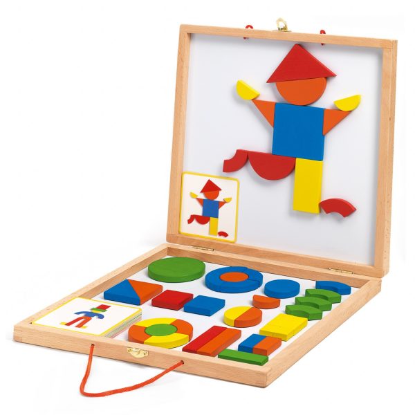 Joc magnetic de construcție din lemn, în servietă, cu 42 de piese, Djeco