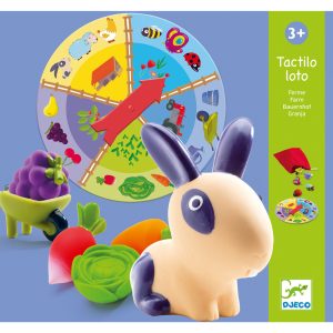Joc tactil de loto cu figurine moi și ruletă, tema fermă, Djeco
