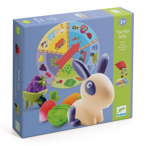 Joc tactil de loto cu figurine moi și ruletă, tema fermă, Djeco