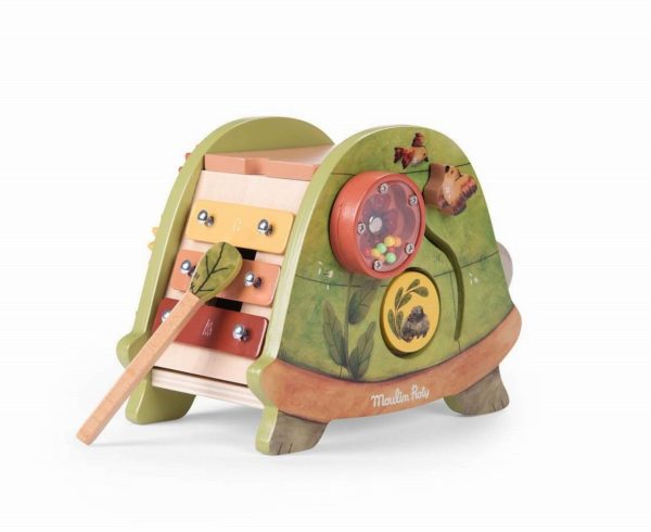 Jucărie multifuncțională din lemn, broscuță țestoasă cu 3 suprafețe, Moulin Roty