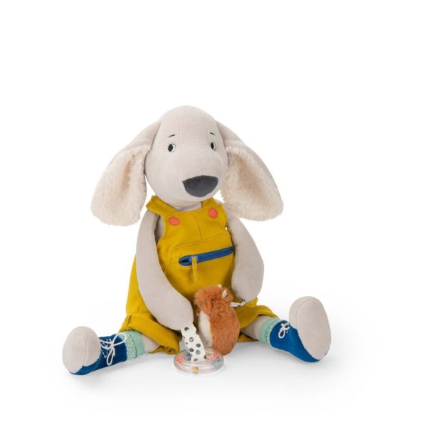 Jucărie senzorială cățelușul Pilou, cu activități pentru bebeluși, Moulin Roty