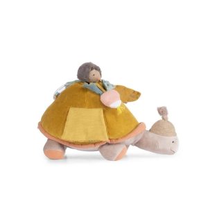 Jucărie senzorială țestoasă, din muselină și velur, cu oglindă, Moulin Roty