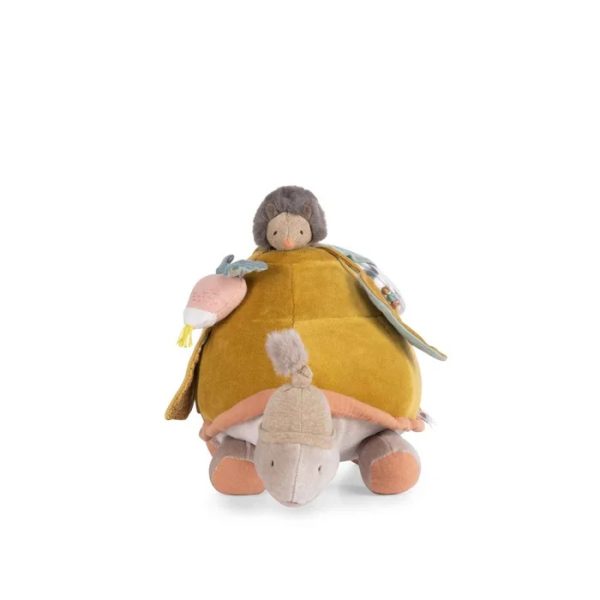 Jucărie senzorială țestoasă, din muselină și velur, cu oglindă, Moulin Roty