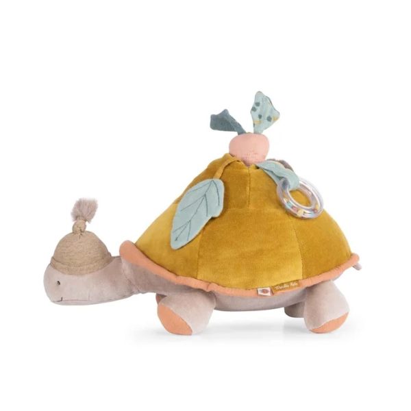 Jucărie senzorială țestoasă, din muselină și velur, cu oglindă, Moulin Roty