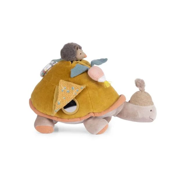 Jucărie senzorială țestoasă, din muselină și velur, cu oglindă, Moulin Roty
