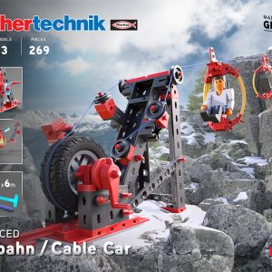 Kit STEM de construcție cu 3 modele de telecabină și 269 de piese, Fischertechnik
