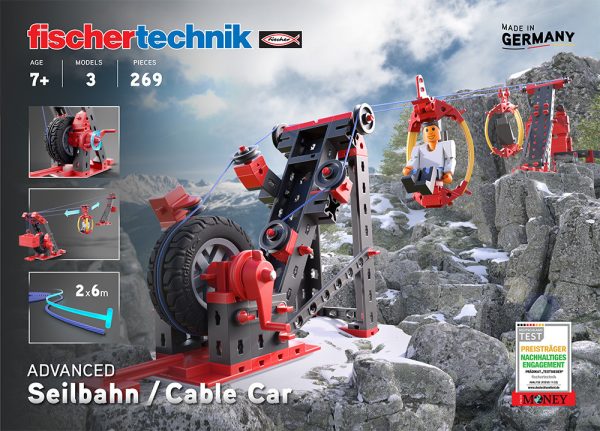 Kit STEM de construcție cu 3 modele de telecabină și 269 de piese, Fischertechnik