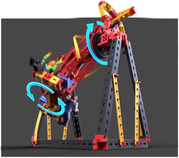 Kit STEM de construcție cu 4 atracții de parc de distracții, 360 de piese, Fischertechnik