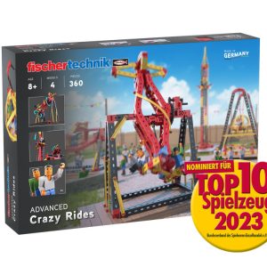 Kit STEM de construcție cu 4 atracții de parc de distracții, 360 de piese, Fischertechnik