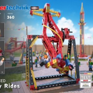 Kit STEM de construcție cu 4 atracții de parc de distracții, 360 de piese, Fischertechnik