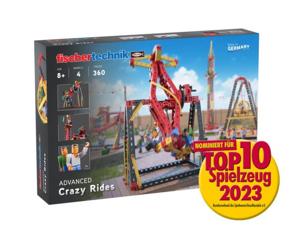 Kit STEM de construcție cu 4 atracții de parc de distracții, 360 de piese, Fischertechnik
