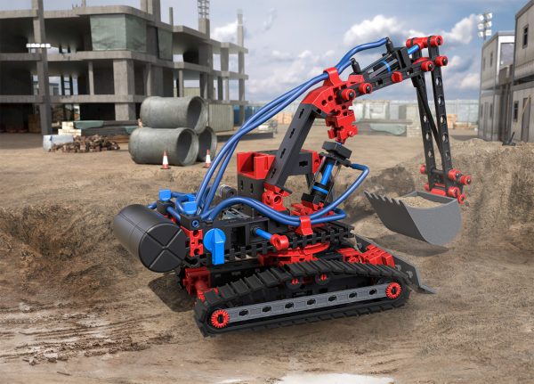 Kit STEM de construcție cu modele pneumatice, excavator și 200 de piese, Fischertechnik