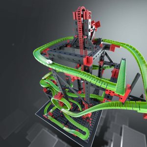 Kit STEM de construcție, cursă cu bilă metalică Dynamic L2, 780 de piese, Fischertechnik