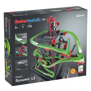 Kit STEM de construcție, cursă cu bilă metalică Dynamic L2, 780 de piese, Fischertechnik